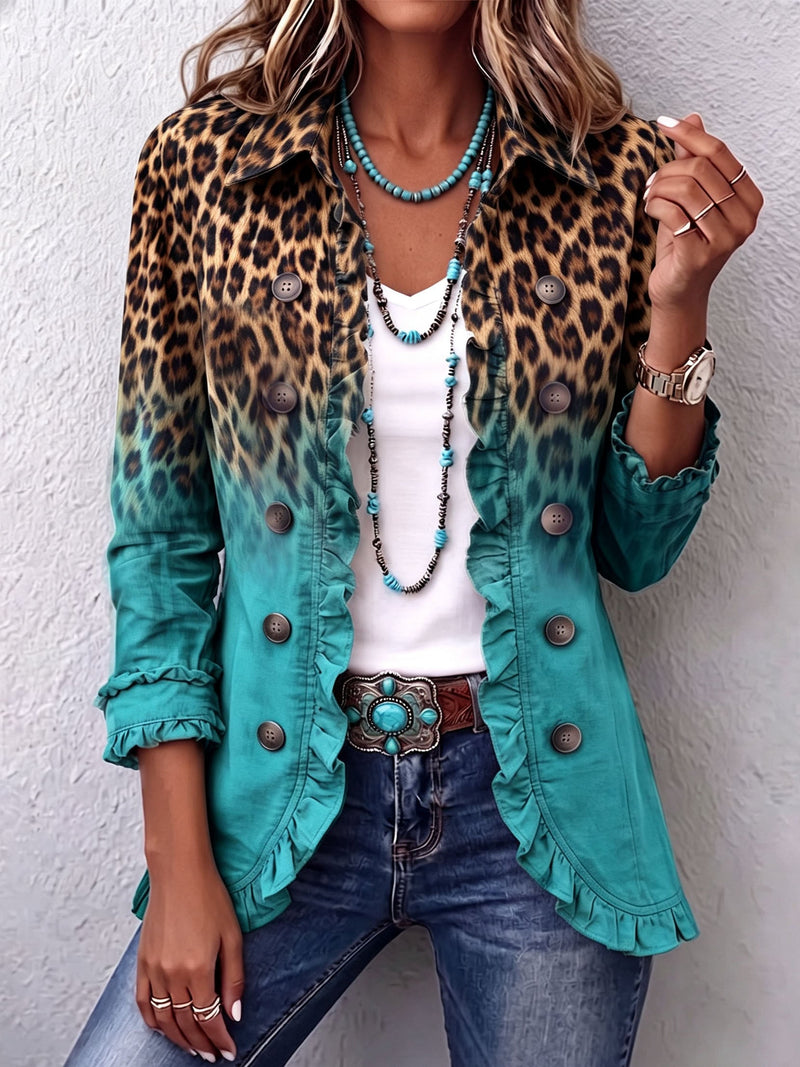 Raquel | Chaqueta Leopardo Degradado - Turquesa