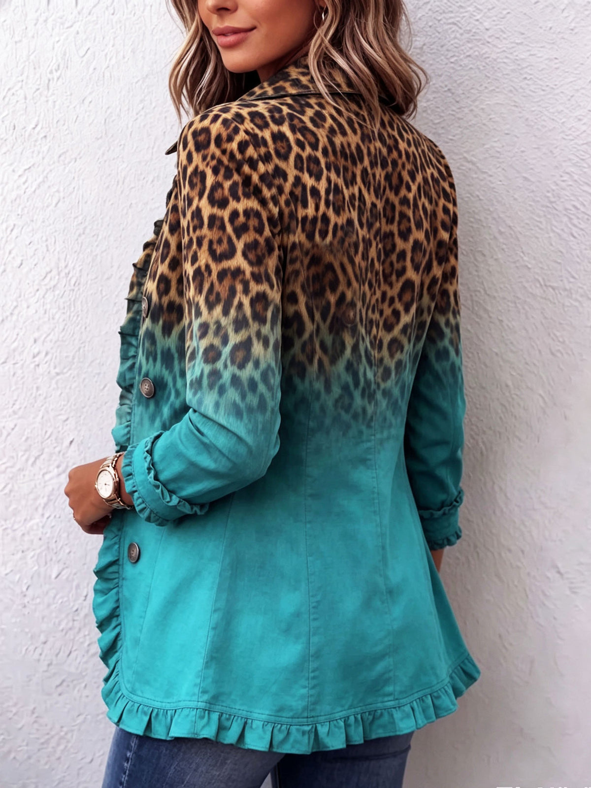 Raquel | Chaqueta Leopardo Degradado - Turquesa
