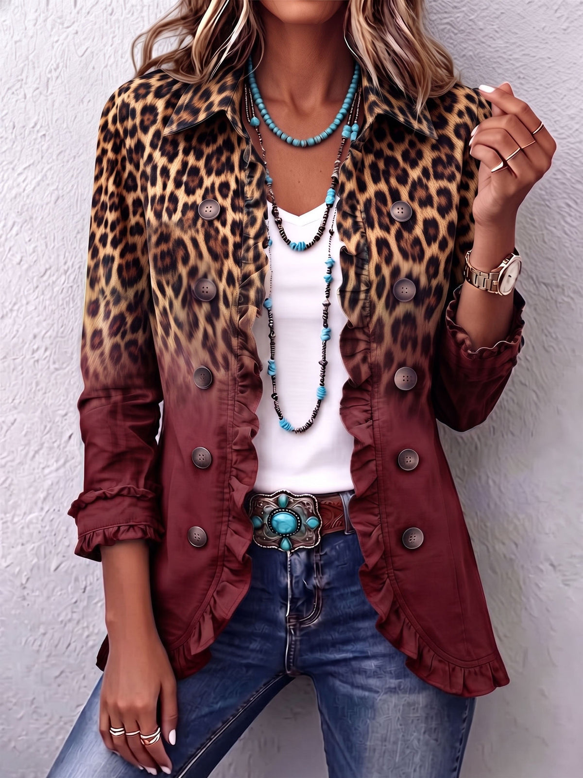 Raquel | Chaqueta Leopardo Degradado - Granate
