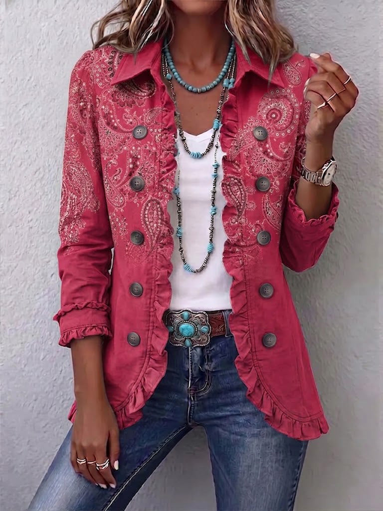Irene | Chaqueta Estampado Cachemira Coral - Coral