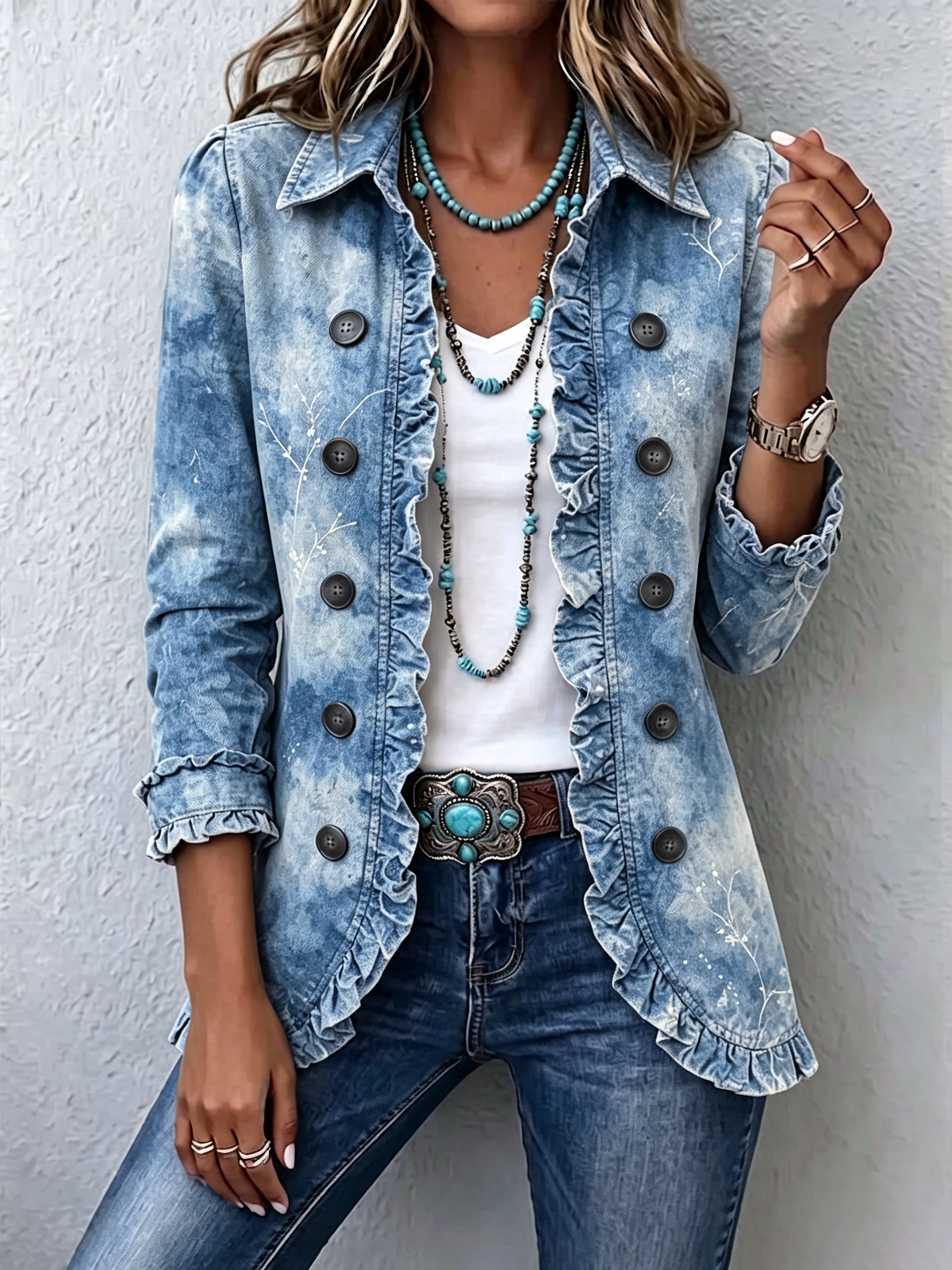 Elvira | Chaqueta Vaquera Floral - Azul Claro