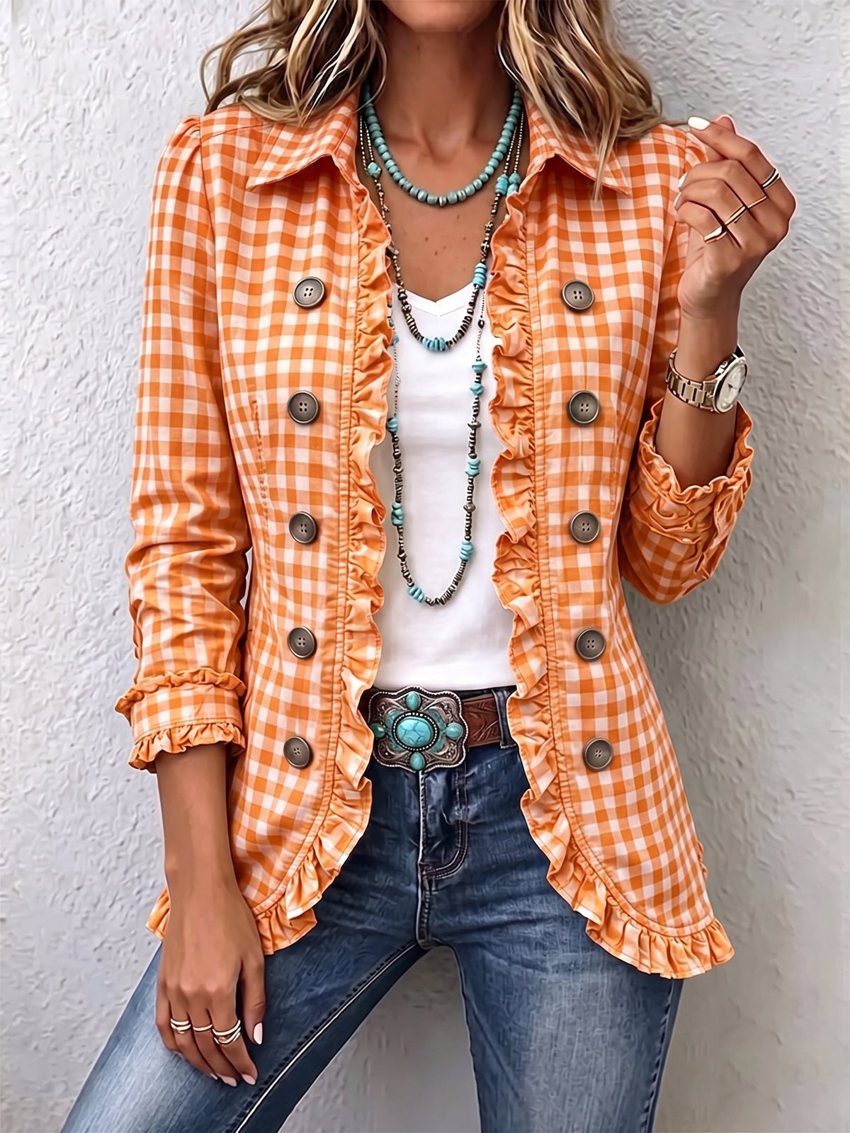 Eulalia | Chaqueta de Cuadros Vichy - Naranja
