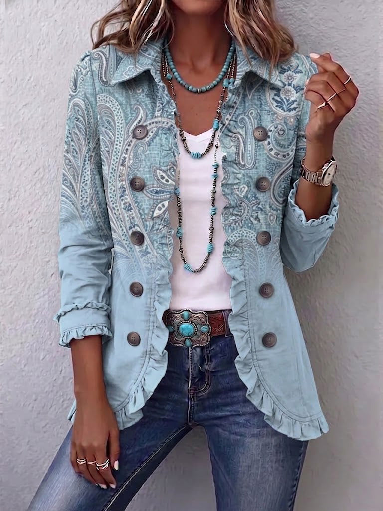 Silvia | Chaqueta Estampado Cachemira Celeste - Celeste