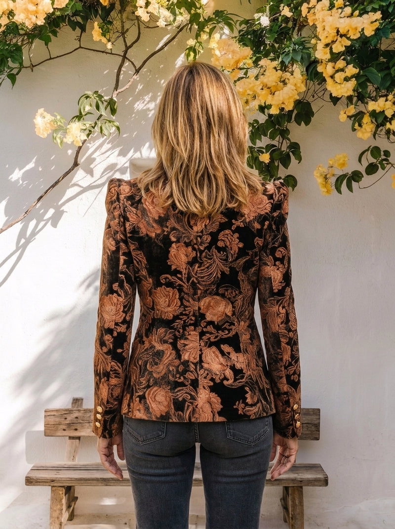 Alicia | Americana Sastre Floral Negro y Bronce
