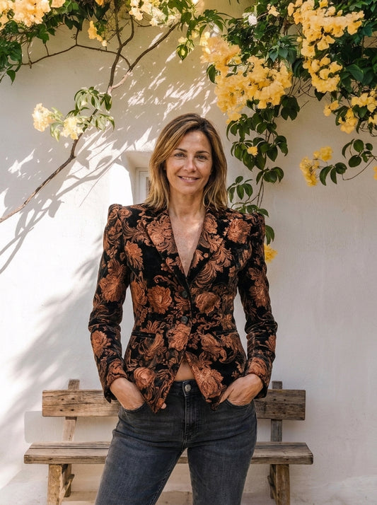 Alicia | Americana Sastre Floral Negro y Bronce