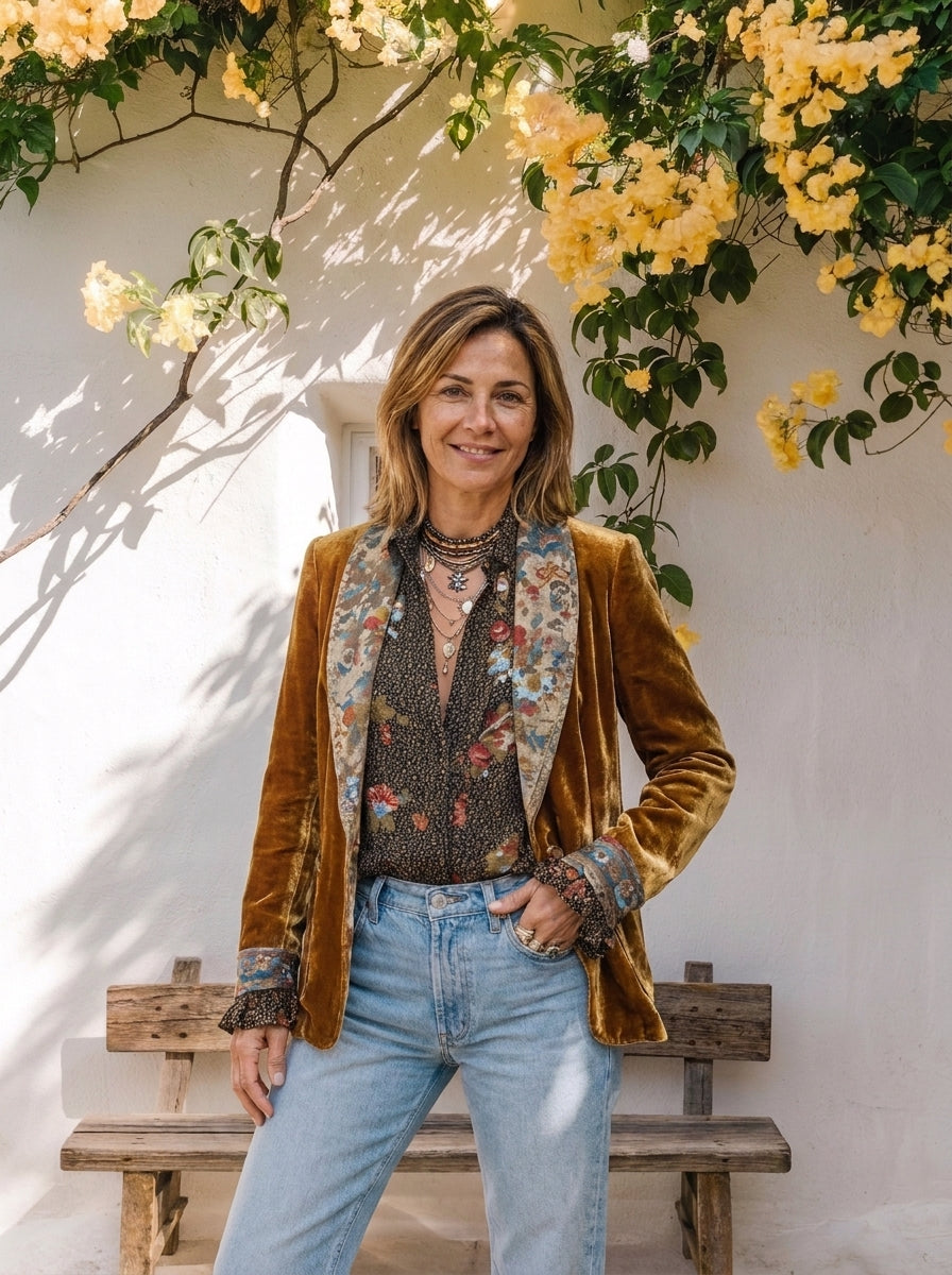 Belén | Americana Patchwork de Terciopelo Floral