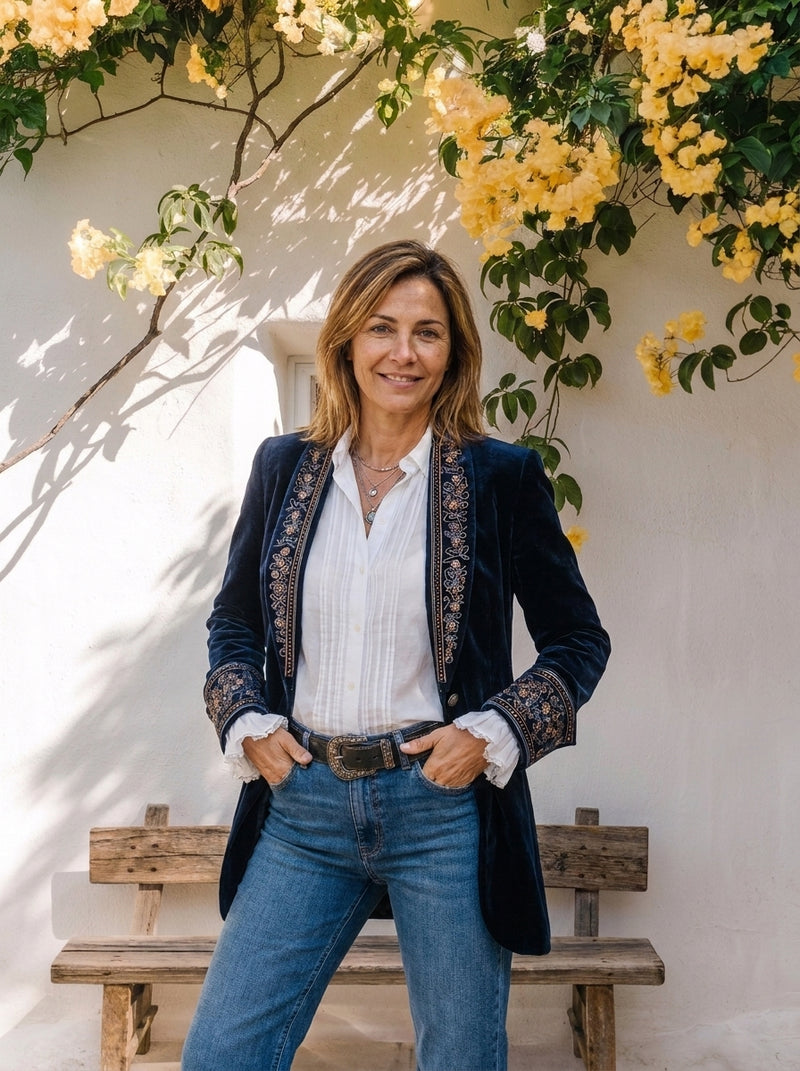 Sonia | Americana Larga de Terciopelo Bordada