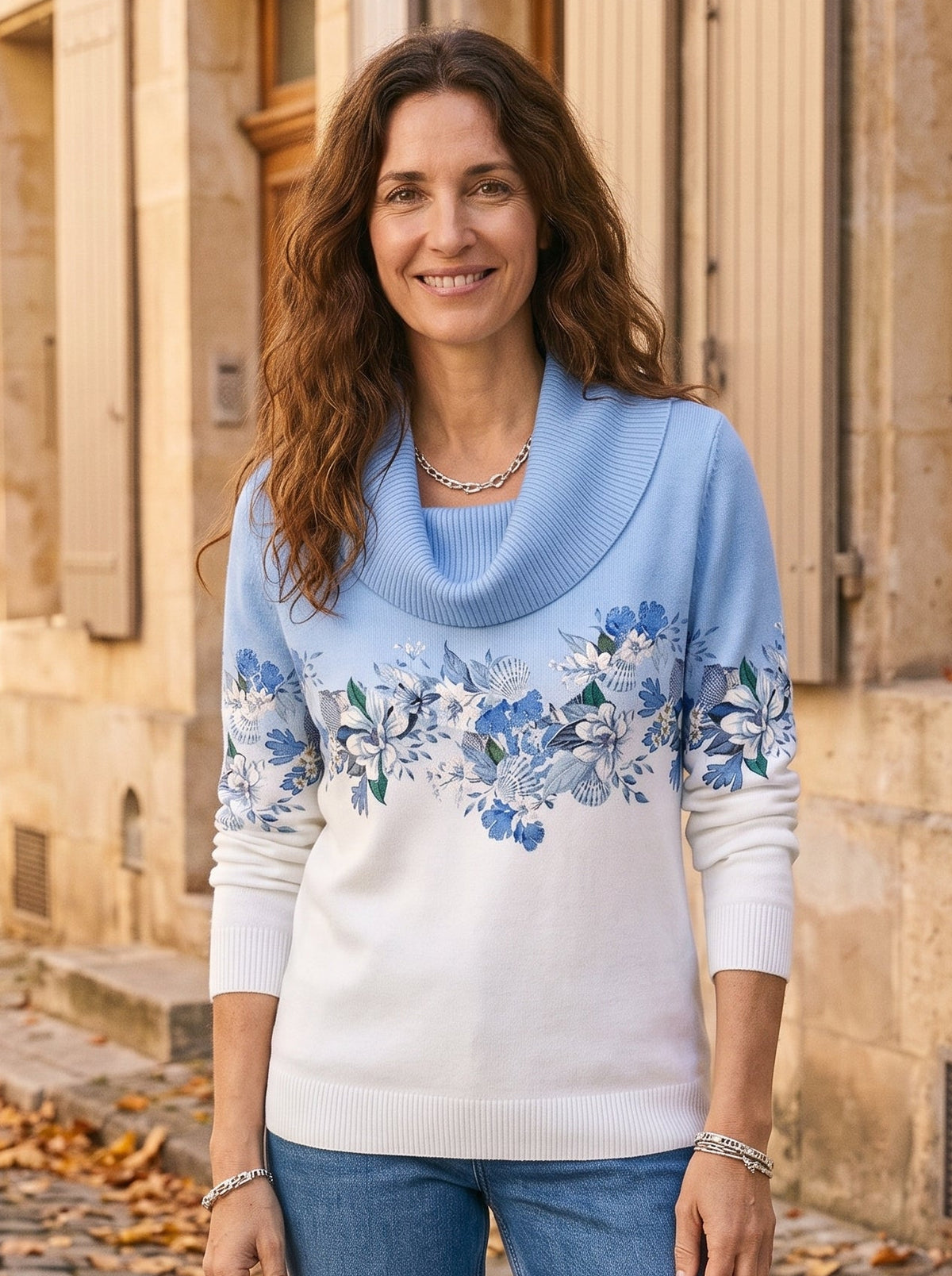 Concepción | Jersey Floral con Cuello Vuelto