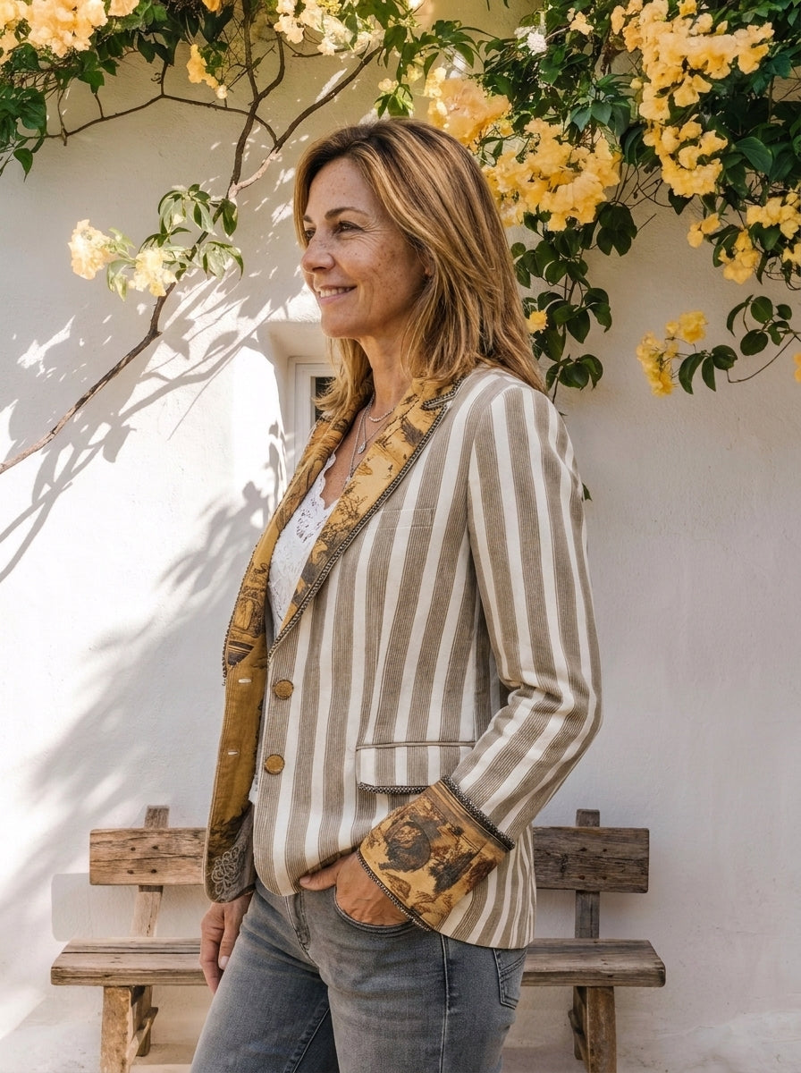 Lidia | Americana de Rayas con Solapa Estampada