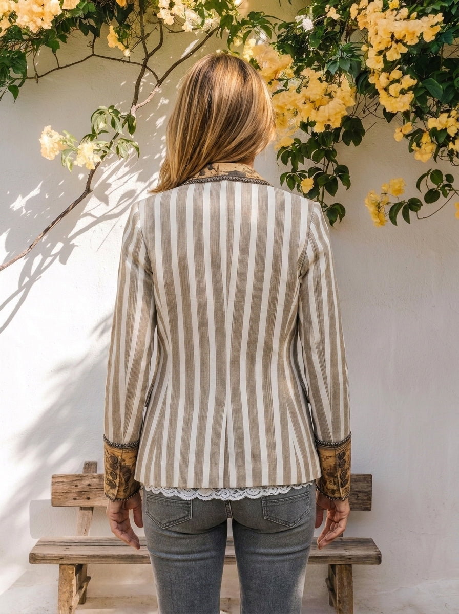 Lidia | Americana de Rayas con Solapa Estampada