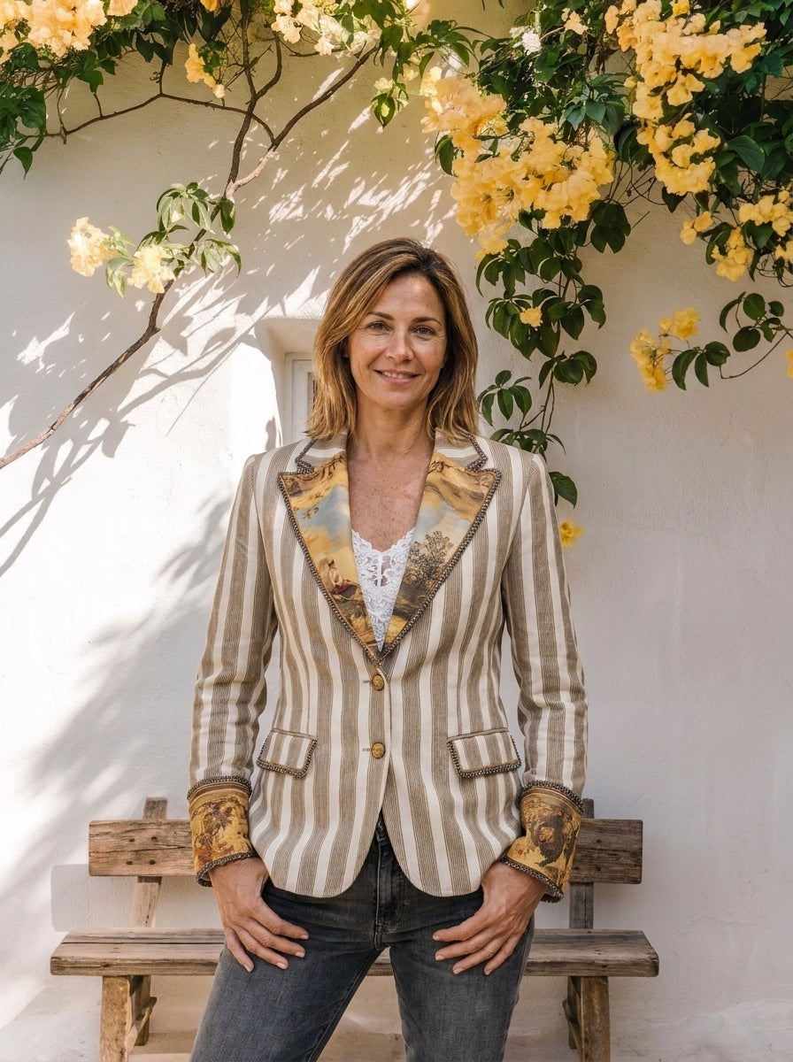 Lidia | Americana de Rayas con Solapa Estampada